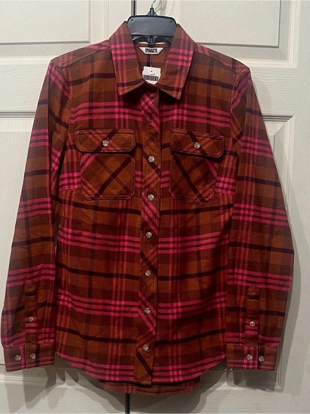 Duluth Trading Co Brown & Pink Plaid Button-Up Shirt